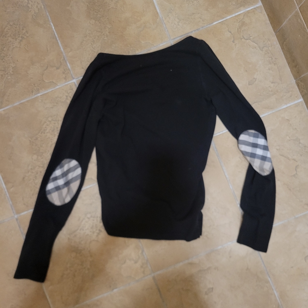 Burberry‎ Black Knit Top w. Elbow Patches. EUC M Elevated Basic Quiet Luxury